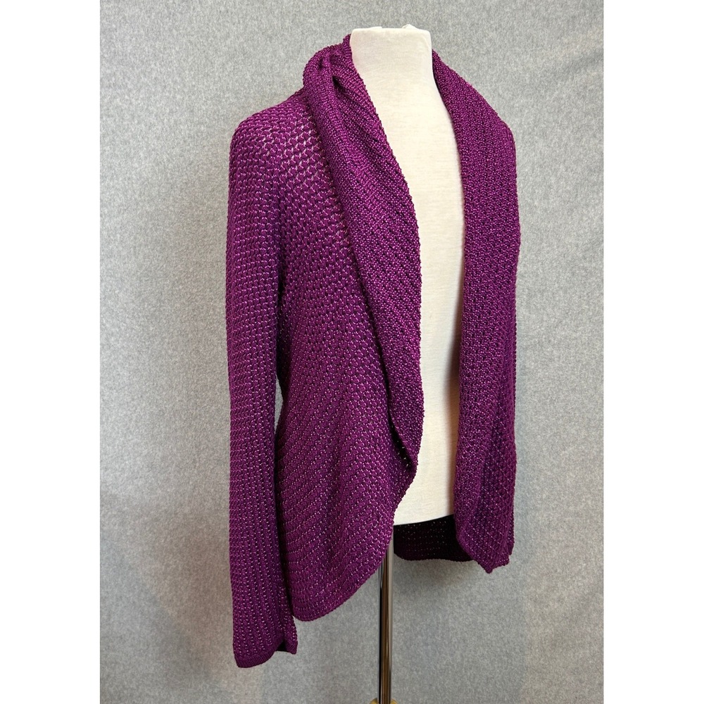 Charter Club Cardigan Purple Metallic Knit Shawl Collar Open Front Womens Large